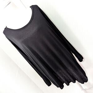DEREK HEART! LUXE BLACK SCOOP NECK, LONG SLEEVE ASYMMETRIC LONG TEE TOP! SZ 2X